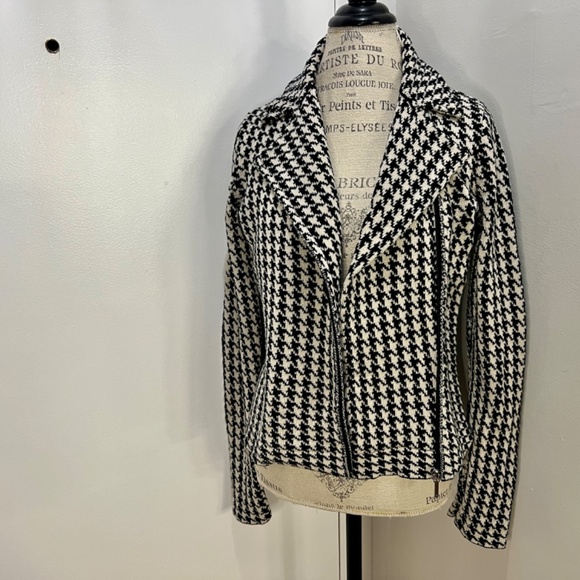 CHAPS houndstooth print jacket zipper 100 % COTTON Size M black and white - Picture 3 of 8